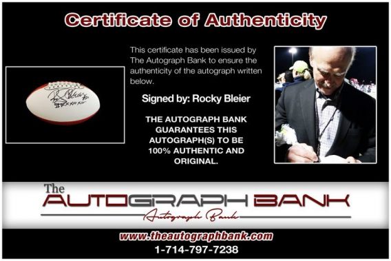 Rocky Bleier proof of signing certificate