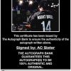 Ac Slater certificate of authenticity from the autograph bank