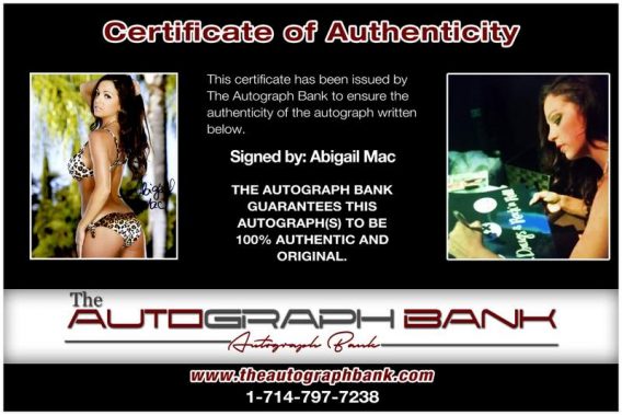 Abigail Mac certificate of authenticity from the autograph bank