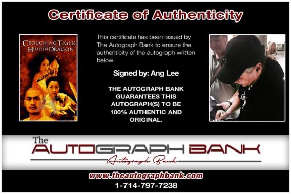 Ang Lee certificate of authenticity from the autograph bank