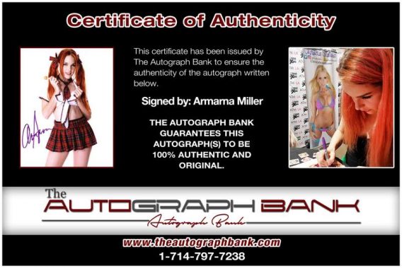 Armarna Miller certificate of authenticity from the autograph bank