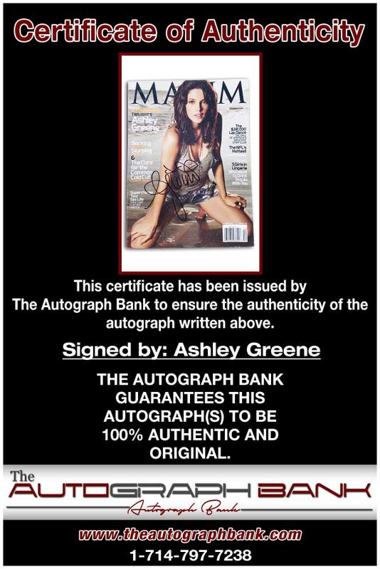 Ashley Greene certificate of authenticity from the autograph bank
