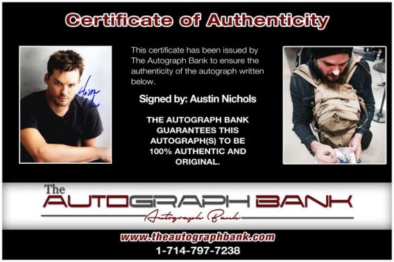Austin Nichols certificate of authenticity from the autograph bank
