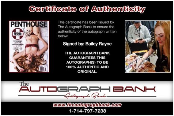 Bailey Rayne certificate of authenticity from the autograph bank