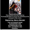 Barry Mendel certificate of authenticity from the autograph bank