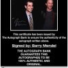 Barry Mendel certificate of authenticity from the autograph bank