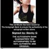 Becky G certificate of authenticity from the autograph bank
