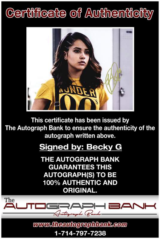 Becky G certificate of authenticity from the autograph bank