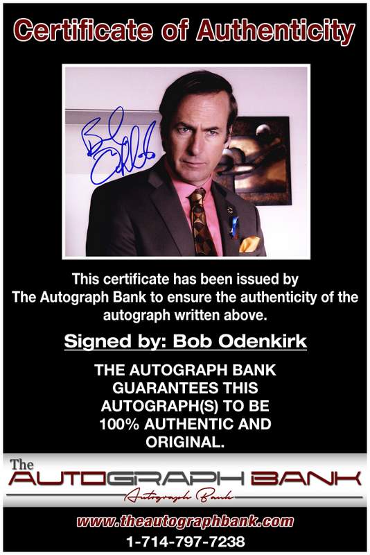 Bob Odenkirk certificate of authenticity from the autograph bank