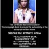 Brittany Snow certificate of authenticity from the autograph bank