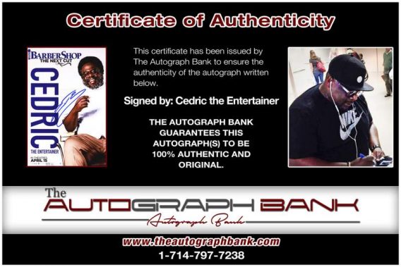 Cedric the Entertainer certificate of authenticity from the autograph bank