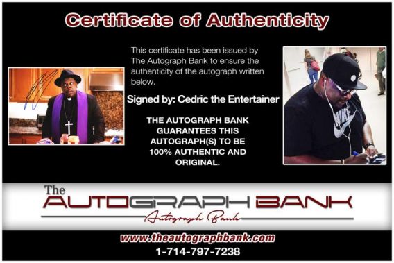 Cedric the Entertainer certificate of authenticity from the autograph bank