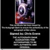 Chris Evans certificate of authenticity from the autograph bank