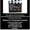 Christopher Backus certificate of authenticity from the autograph bank