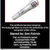 Dan Patrick certificate of authenticity from the autograph bank