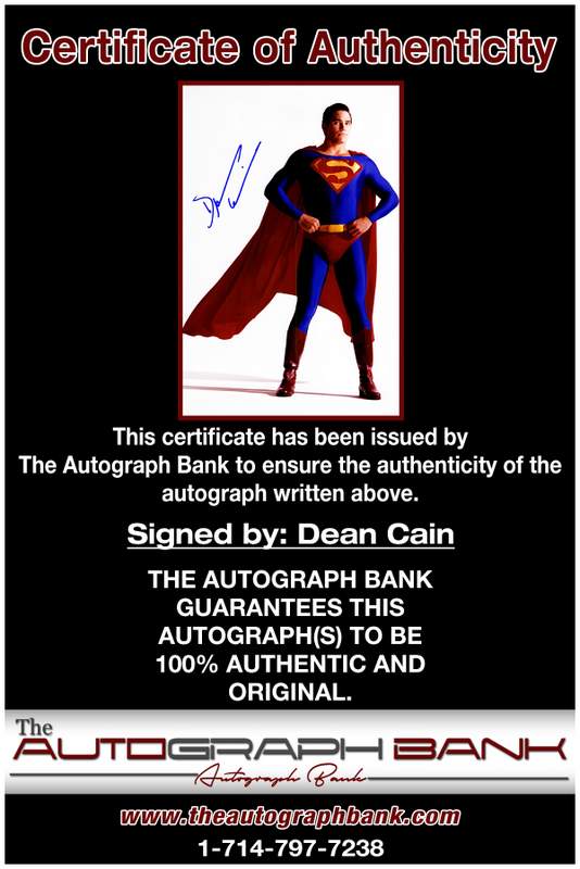 Dean Cain certificate of authenticity from the autograph bank