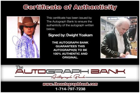 Dwight Yoakam certificate of authenticity from the autograph bank