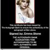 Emma Stone certificate of authenticity from the autograph bank