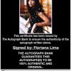 Floriana Lima certificate of authenticity from the autograph bank
