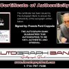 Francis Ford Coppola certificate of authenticity from the autograph bank