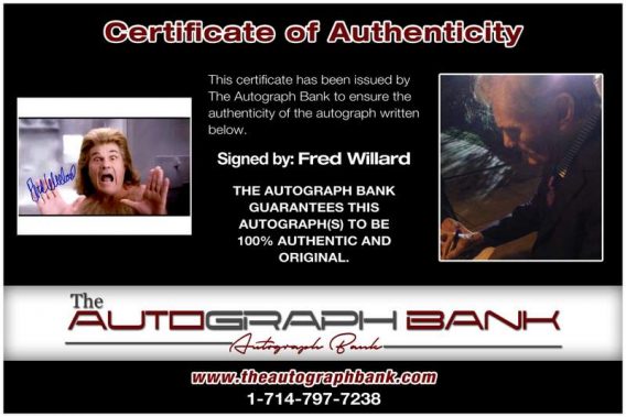 Fred Willard certificate of authenticity from the autograph bank