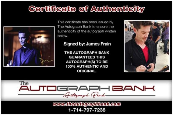 James Frain certificate of authenticity from the autograph bank