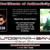 James Franco certificate of authenticity from the autograph bank