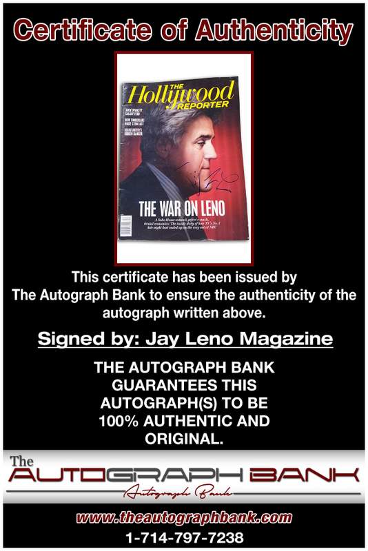 Jay Leno certificate of authenticity from the autograph bank