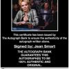 Jean Smart certificate of authenticity from the autograph bank