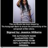 Jessica Williams certificate of authenticity from the autograph bank