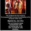 Jhon Cho certificate of authenticity from the autograph bank