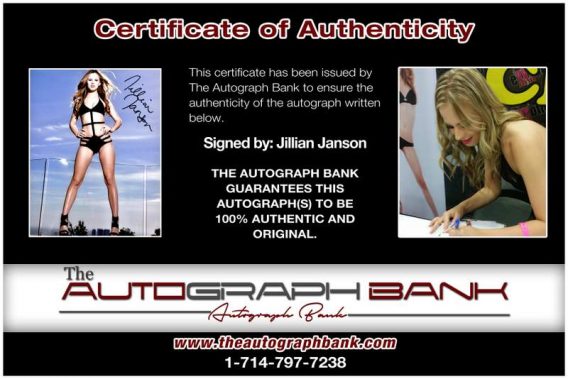 Jillian Janson certificate of authenticity from the autograph bank