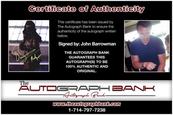 John Barrowman certificate of authenticity from the autograph bank