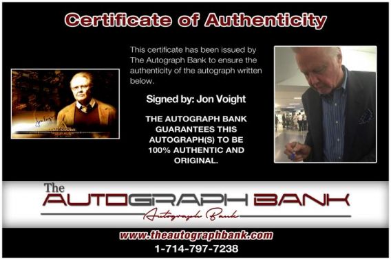 Jon Voight certificate of authenticity from the autograph bank