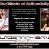 Kenna James certificate of authenticity from the autograph bank