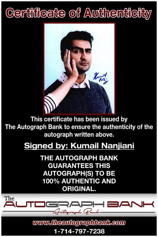 Kumail Nanjiani certificate of authenticity from the autograph bank
