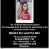 Laverne Cox certificate of authenticity from the autograph bank