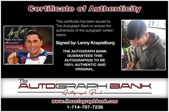 Lenny Krayzelburg certificate of authenticity from the autograph bank