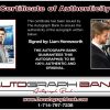 Liam Hemsworth certificate of authenticity from the autograph bank