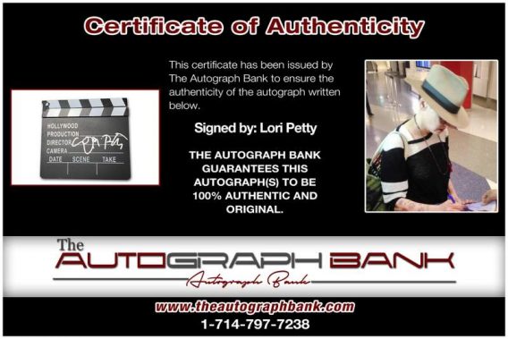 Lori Petty certificate of authenticity from the autograph bank