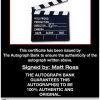 Matt Ross certificate of authenticity from the autograph bank
