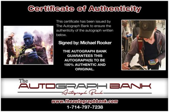 Michael Rooker certificate of authenticity from the autograph bank