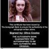 Olivia Cooke certificate of authenticity from the autograph bank