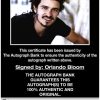 Orlando Bloom certificate of authenticity from the autograph bank