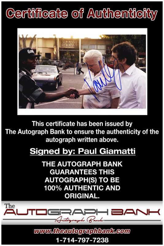 Paul Giamatti certificate of authenticity from the autograph bank