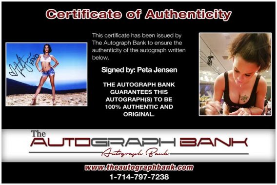 Peta Jensen certificate of authenticity from the autograph bank