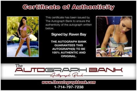 Raven Bay certificate of authenticity from the autograph bank