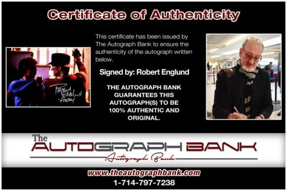 Robert Englund certificate of authenticity from the autograph bank