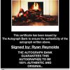 Ryan Reynolds certificate of authenticity from the autograph bank