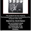 Scott Speer certificate of authenticity from the autograph bank